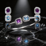 Two Stones Set Amethyst/Blue Topaz, White Topaz 1.20mm