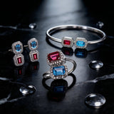Two Stones Set Blue Topaz/Garnet, White Topaz 1.20mm
