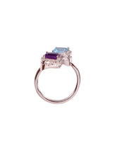 Two Stones Ring Amethyst/Blue Topaz, White Topaz 1.20mm