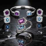 Two Stones Set Amethyst/Blue Topaz, White Topaz 1.20mm