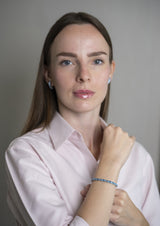 Five Stones Bracelet Blue Topaz 6x4 — handmade 925 sterling silver bracelet with natural blue topaz stones