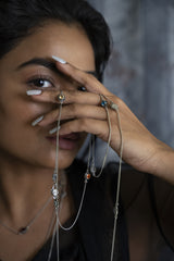 Long Necklace flowers — worn: handmade sterling silver long chain necklace with flower clusters of natural stones