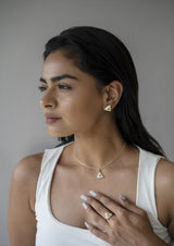 Pearl White Enamel Gold-Plated Pendant, Citrine/White Topaz — gold-plated 925 sterling silver pendant with hand-applied white enamel, natural citrine and white topaz
