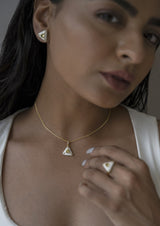 Pearl White Enamel Gold-Plated Set, Citrine/White Topaz — ring, earrings and pendant in gold-plated 925 sterling silver with hand-applied white enamel, natural citrine and white topaz