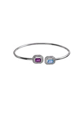 Two Stones Bangle Amethyst/Blue Topaz, White Topaz 1.20mm