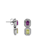 Two Stones Earring Amethyst/Peridot, White Topaz 1.20mm