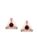 Pearl White Enamel Gold-Plated Earring, Garnet/White Topaz — earrings