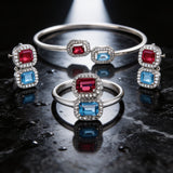 Two Stones Set Blue Topaz/Garnet, White Topaz 1.20mm