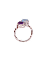 Two Stones Ring Blue Topaz/Amethyst, White Topaz 1.20mm