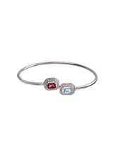 Two Stones Bangle Blue Topaz/Pink Tourmaline, White Topaz 1.20mm