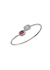 Two Stones Bangle Blue Topaz/Pink Tourmaline, White Topaz 1.20mm
