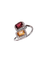 Two Stones Ring Citrine/Garnet, White Topaz 1.20mm