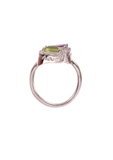 Two Stones Ring Peridot/Amethyst, White Topaz 1.20mm