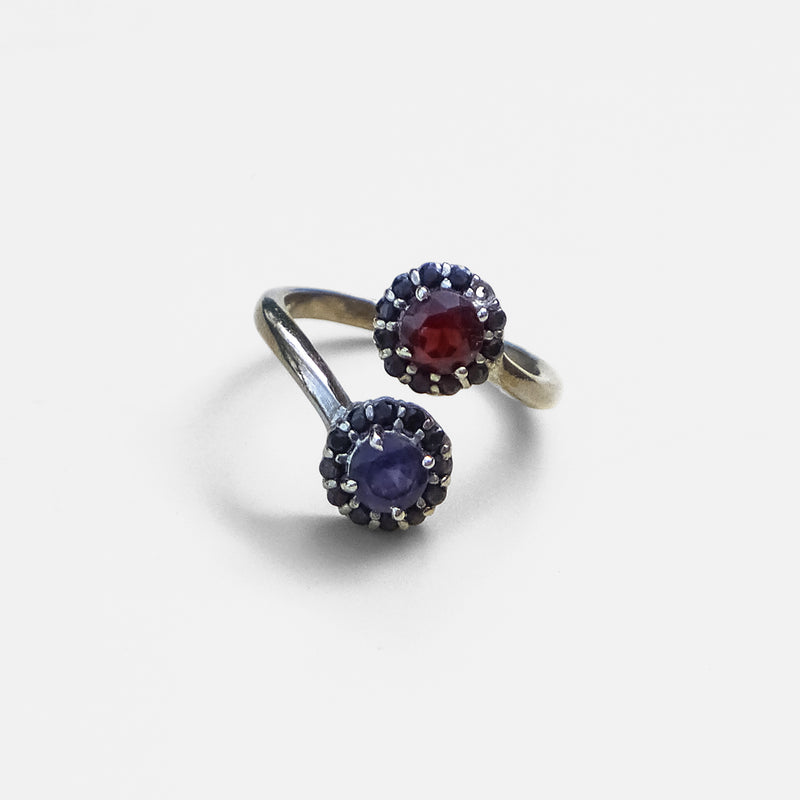 RED AND DEEP BLUE FLOWER RING - adelina.world