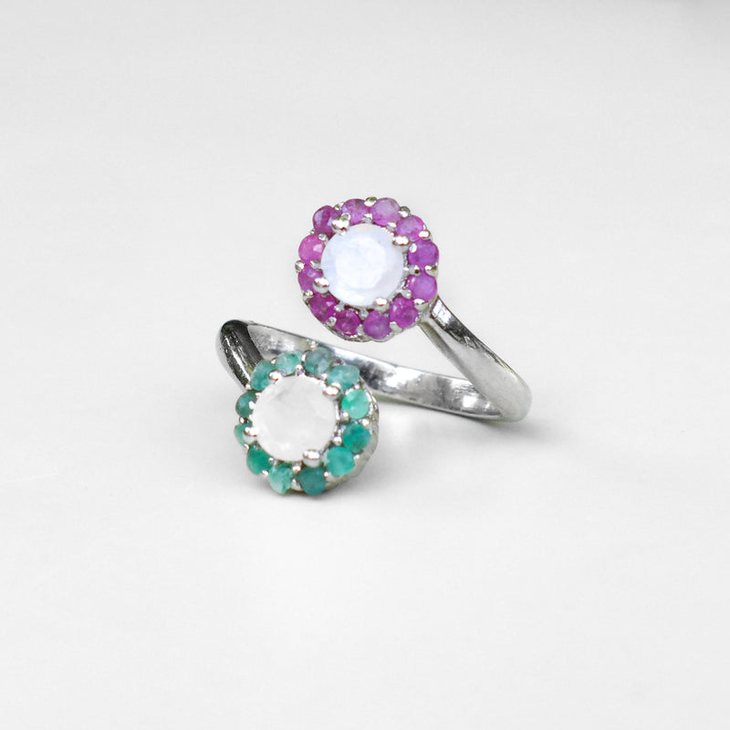 PINK AND GREEN FLOWER RING - adelina.world