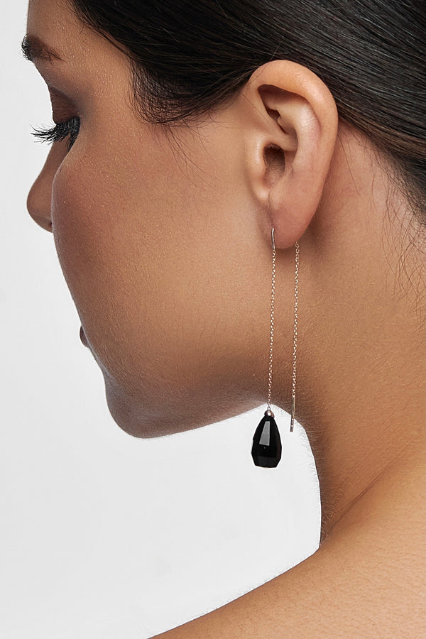 Black Onyx Glow Drops Long Earrings - Adelina1001, Natural stones, silver, handmade,  high quality,  meaningful jewelry  Faceted drop earrings.