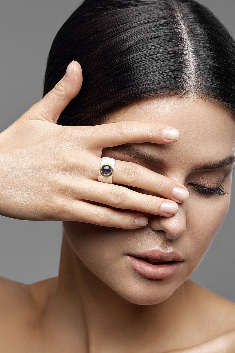 Iolite Double Silver Ring - Adelina1001, двойное кольцо с иолитом, серебряное кольцо с иолитом, турмалин. натуральные камни, иолит