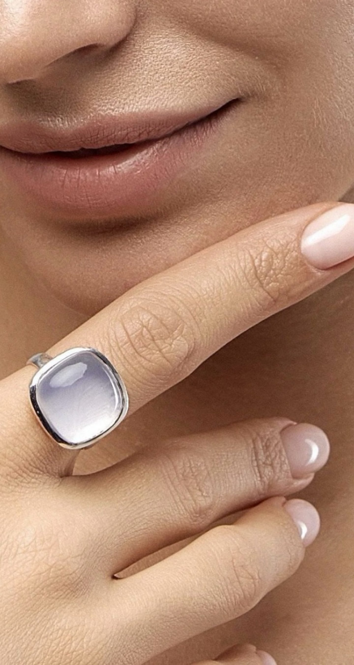 Amethyst and moonstone natural stone rings — handmade in 925 silver by Adelina World