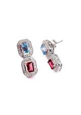 Two Stones Earring Blue Topaz/Garnet, White Topaz 1.20mm