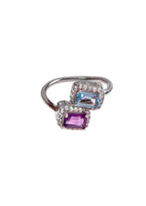 Two Stones Set Amethyst/Blue Topaz, White Topaz 1.20mm