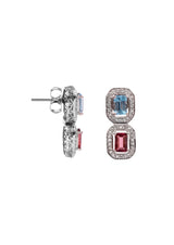 Two Stones Earring Blue Topaz/Garnet, White Topaz 1.20mm