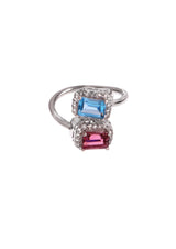 Two Stones Earring Blue Topaz/Garnet, White Topaz 1.20mm