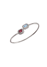 Two Stones Bangle Blue Topaz/Garnet, White Topaz 1.20mm