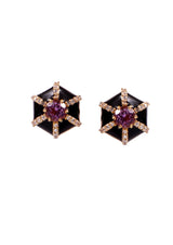 Black Piano Lacquer Enamel Gold-Plated Pendant, Amethyst/White Topaz — earrings
