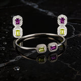 Two Stones Earring Amethyst/Peridot, White Topaz 1.20mm