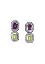 Two Stones Earring Amethyst/Peridot, White Topaz 1.20mm