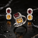 Two Stones Set Citrine/Garnet, White Topaz 1.20mm