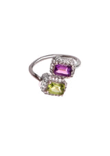 Two Stones Set Amethyst/Peridot, White Topaz 1.20mm