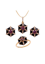 Black Piano Lacquer Enamel Gold-Plated Pendant, Amethyst/White Topaz — set