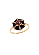 Black Piano Lacquer Enamel Gold-Plated Pendant, Amethyst/White Topaz — ring
