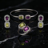 Two Stones Set Amethyst/Peridot, White Topaz 1.20mm