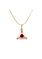 Pearl White Enamel Gold-Plated Set, Garnet/White Topaz — pendant