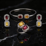 Two Stones Set Citrine/Garnet, White Topaz 1.20mm