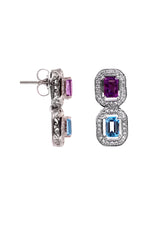 Two Stones Earring Amethyst/Blue Topaz, White Topaz 1.20mm