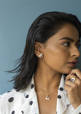 Pearl White Enamel Gold-Plated Pendant, Garnet/White Topaz — gold-plated 925 sterling silver pendant with hand-applied white enamel, natural garnet and white topaz