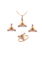 Pearl White Enamel Gold-Plated Pendant, Citrine/White Topaz — set