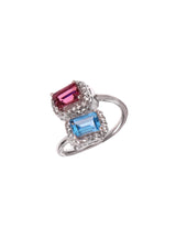 Two Stones Ring Blue Topaz/Garnet, White Topaz 1.20mm