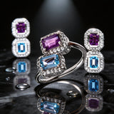 Two Stones Ring Amethyst/Blue Topaz, White Topaz 1.20mm
