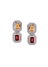 Two Stones Earring Citrine/Garnet, White Topaz 1.20mm