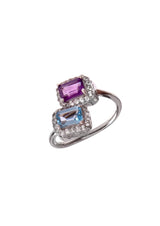 Two Stones Ring Amethyst/Blue Topaz, White Topaz 1.20mm