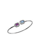Two Stones Bangle Amethyst/Blue Topaz, White Topaz 1.20mm