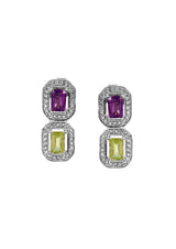Two Stones Earring Peridot/Amethyst, White Topaz 1.20mm