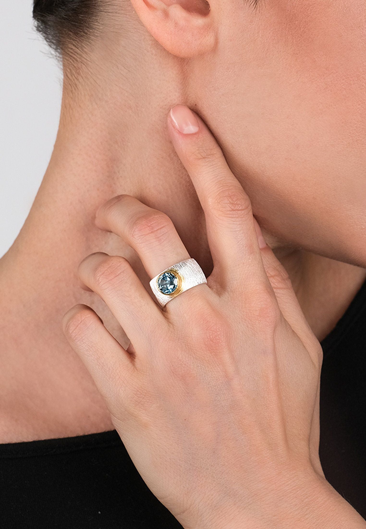 Blue Topaz Double Ring - adelina.world, silver double rings with blue topaz