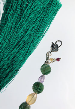 Green Tassel - Adelina1001, silver, tassel, natural stones, oriental tale, Eastern night, clasp, smart jewelry, moduar system, High product quality, серебро, пряжка, застежка, кисточка, восточные мотивы, восток, ультрамариновый цвет, синий цвет, украшения, умные украшения, стильный, ювелирные украшения, стиль Бохо, мода,green stones, natural stones,