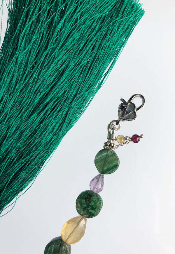 Green Tassel - Adelina1001, silver, tassel, natural stones, oriental tale, Eastern night, clasp, smart jewelry, moduar system, High product quality, серебро, пряжка, застежка, кисточка, восточные мотивы, восток, ультрамариновый цвет, синий цвет, украшения, умные украшения, стильный, ювелирные украшения, стиль Бохо, мода,green stones, natural stones,