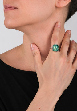 Green Square Silver Ring - Adelina1001, серебро, кольцо, украшение, silver, jewelry